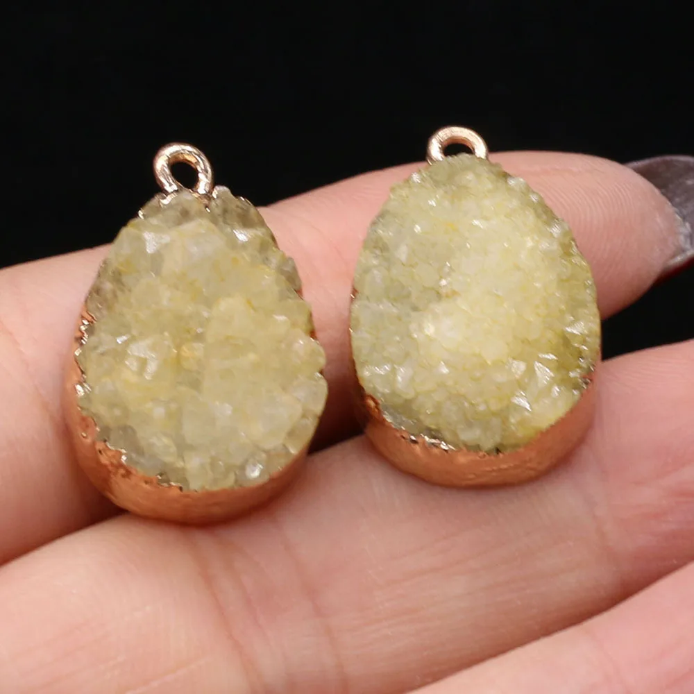 Natural Crystal Druzy Stone Red Pink Green Blue Pendants for Women Necklace Earring Jewelry Making DIY Gifts Size 24x15x8mm