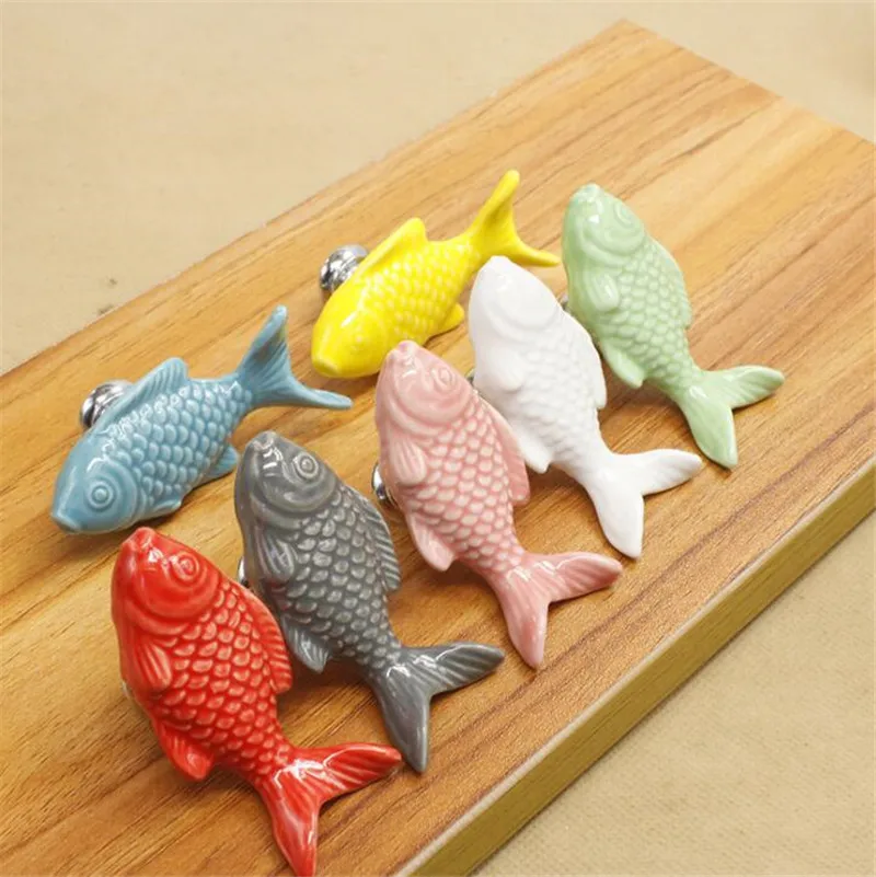 

New 50pcs/lot Children Drawer Knobs Fish Shape Ceramic Handles for Kids Room Kitchen Cabinet Handles Cupboard Knobs