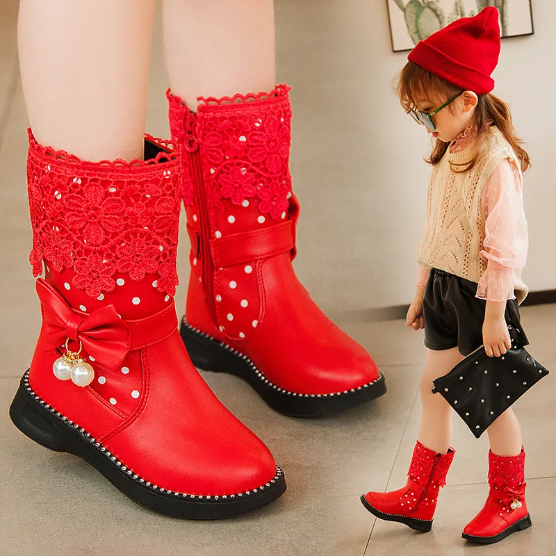 Girls High Help Pendant Lace Boots Toddler Infant Kids Baby Girls Butterfly Knot Princess Shoes Boots Children's High Quality