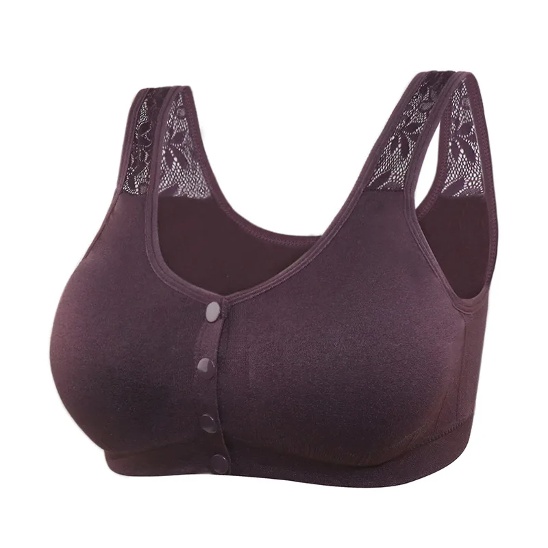 NY42 New soft and comfortable ladies insertable vest-style large size no steel ring middle-aged and elderly front buckle bra