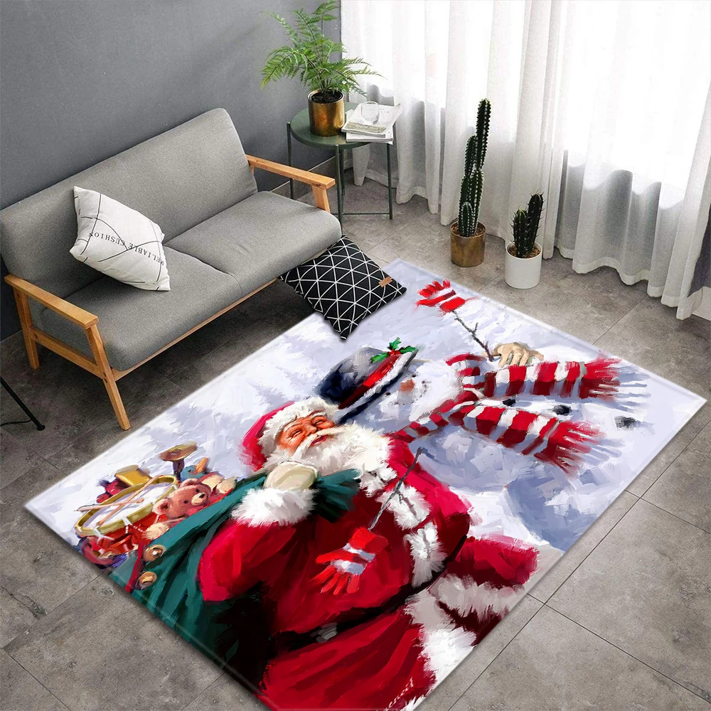 Christmas 3D Carpet Living Room New Year's Child Rug Snowman Santa Claus Floor Mat Kitchen Bedroom Area Rug Non-slip Doormat