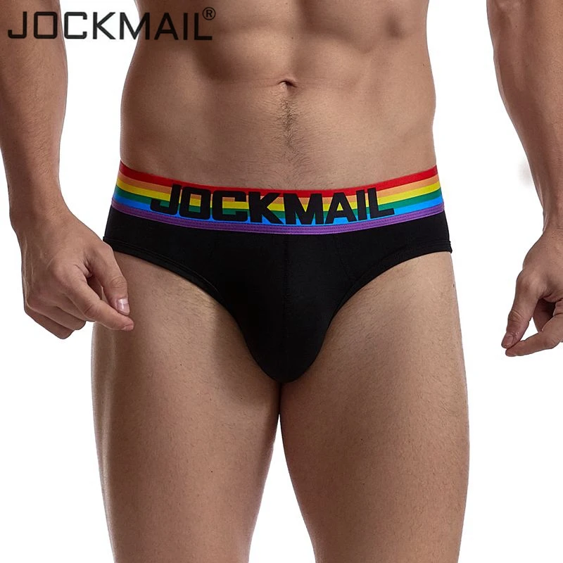 JOCKMAIL Men Briefs Underwear Sexy Breathable Rainbow Stripes Underpants Mesh Underwear Shorts Cueca Gay Male Panties Hot