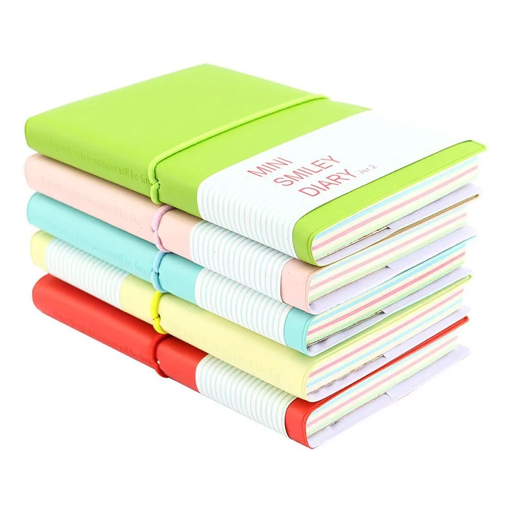 Smile Face Notebook PU Leather Travel Mini Diary Notebook Candy Color Journal Diary Creative Notepad For Student Writing Gift