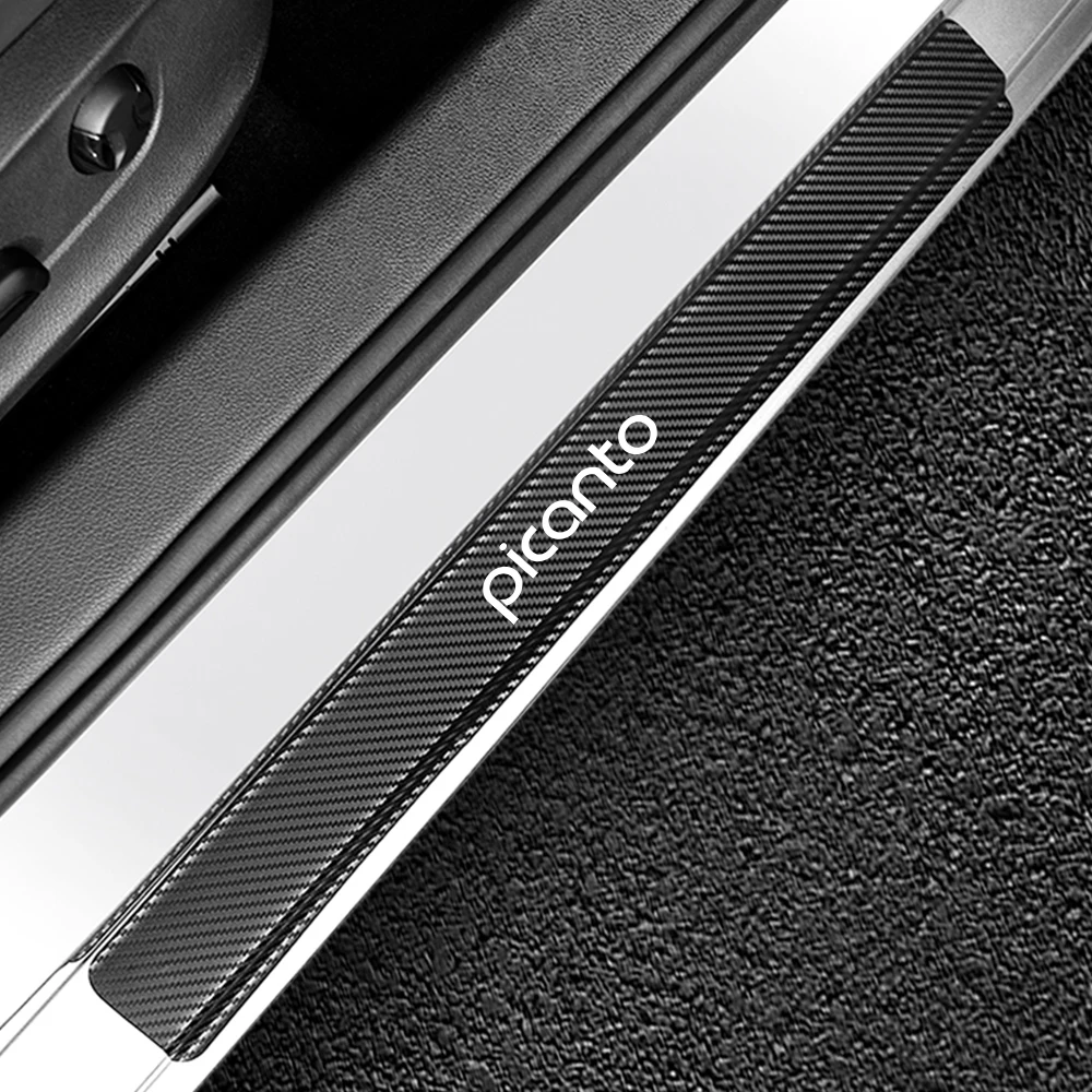 4 قطعة عتبة باب السيارة لوحة بالية ملصقات لكيا بيكانتو المضادة للخدش حامي السيارات ألياف الكربون الشارات ضبط السيارات اكسسوارات