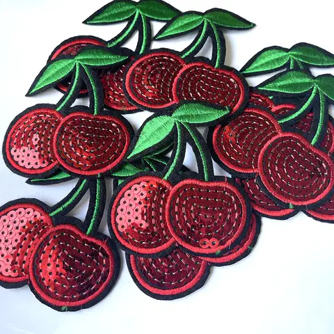 10pc Cherry Sequin Patch Beaded Applique Appliques Embroidered Iron On Patches For Clothing Parches Bordados Ropa