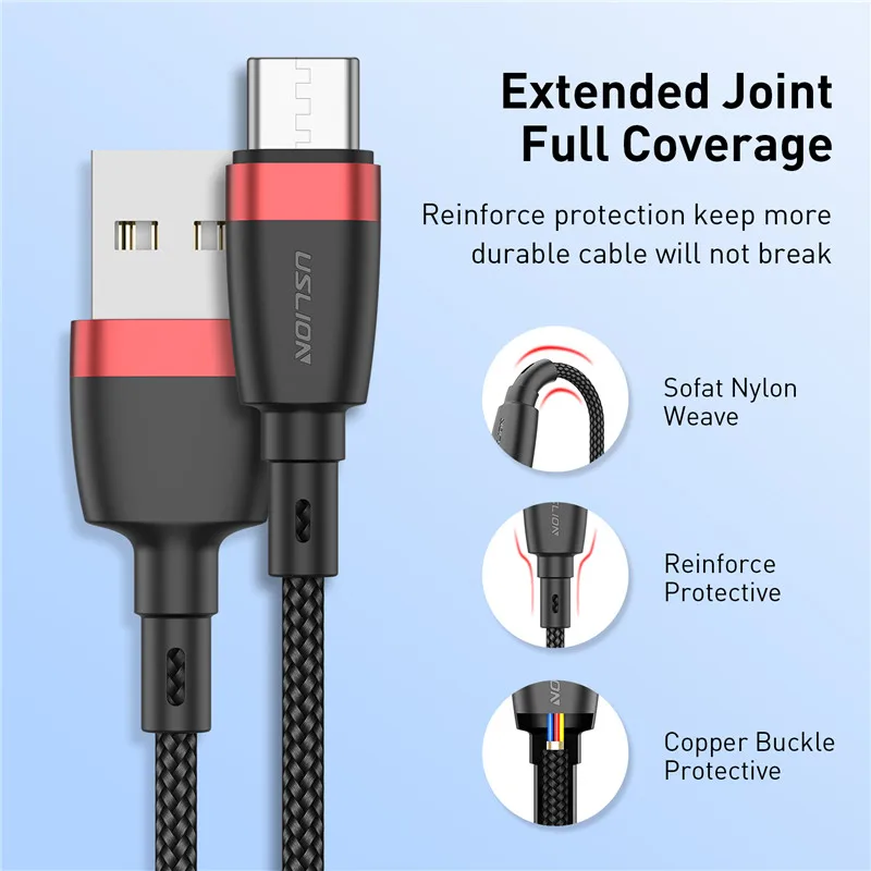 USLION USB C Cable Type C Fast Charging Cable For Xiaomi mi 11 10 redmi note 10 Micro USB Data Cord Charger For Samsung S21 A51