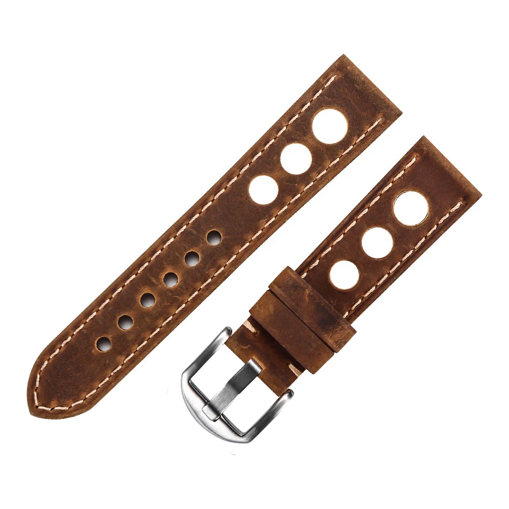 Watch Band Strap Soft Leather Watch Band Wristband With Buckle Cowhide Three holes Breathable Watch Belt 20mm 22mm Vintage Brown