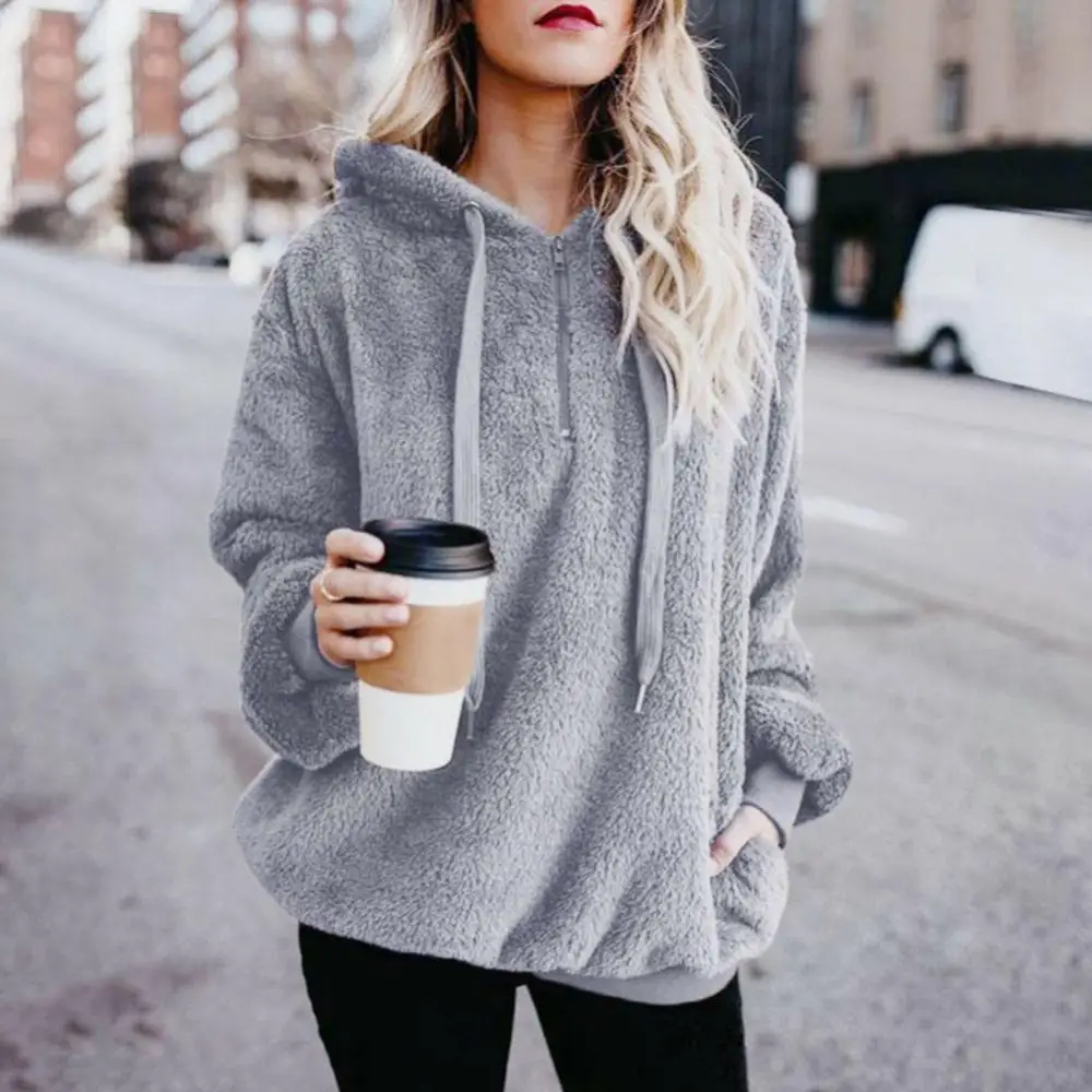 5XL Oversized Sweatshirts Women Warm Fleece Hooded Fluffy Hooded Sweatshirt Zipper Solid Hooded Female Warm Hoodies Jumper 2021