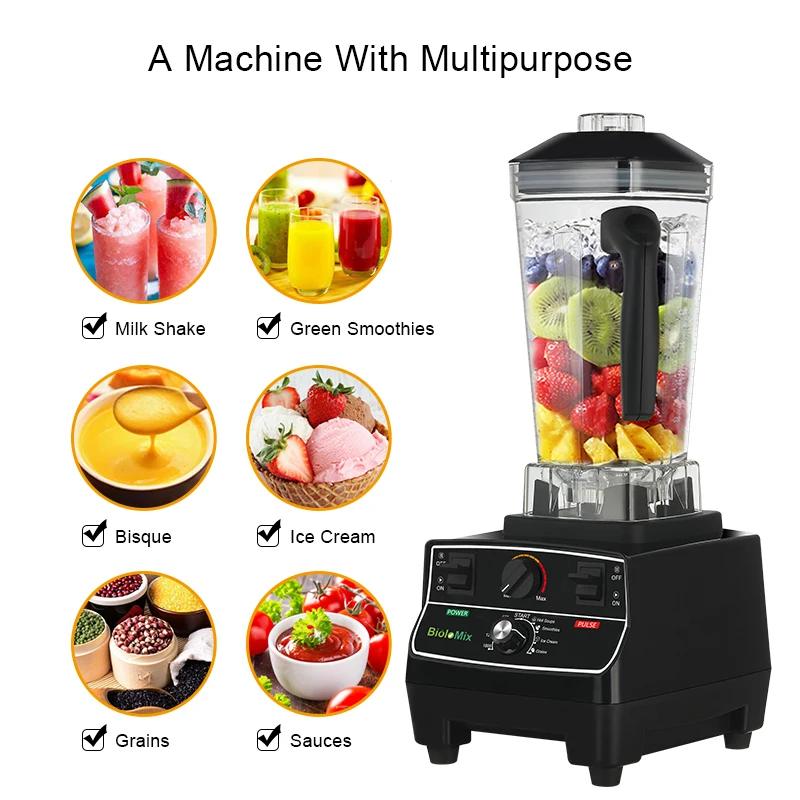 BPA Free 2L Jar 2200W Professional Smart Timer Pre-programed Blender Mixer Juicer Food Processor Ice Smoothies Crusher