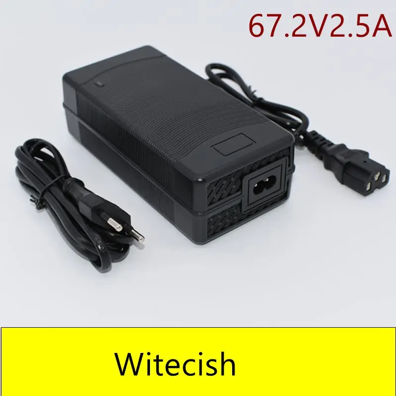 16S 60V Li-ion Charger 67.2V 2A 67.2 Volt 2.5A Lithium Charger T/PC/IEC 3PIN Plug for 60V 20AH Battery