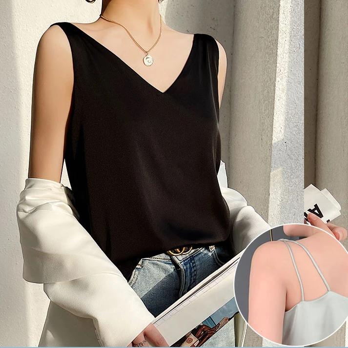 Solid Satin Women Thin Wild Camis Vest Women Tank Tops Female Silk Camisole 2021 Summer Sleeveless Ice Silk Strap Basic Tops 3XL