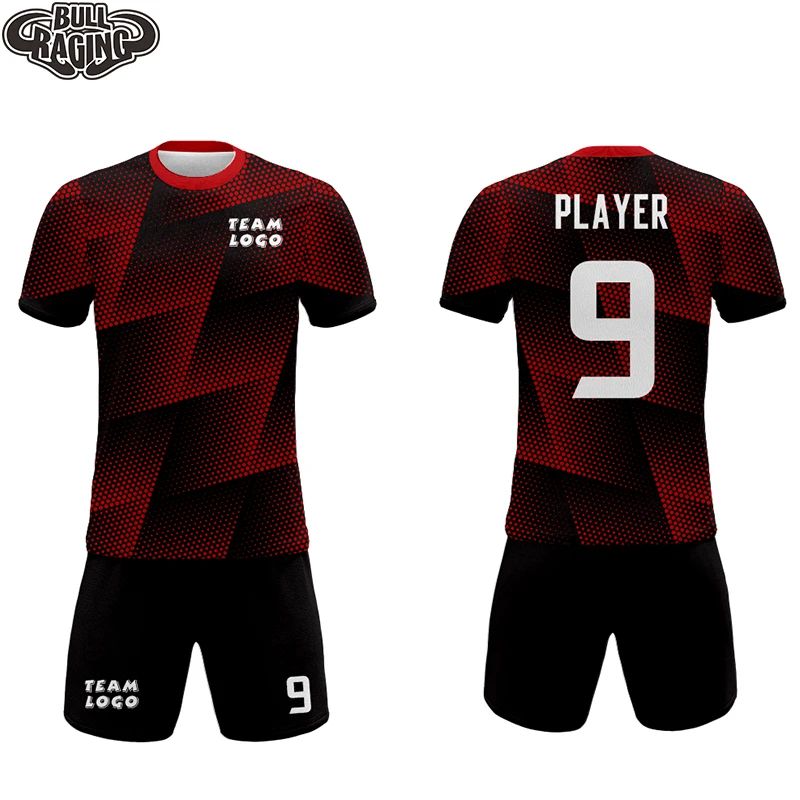 

High Quality Black Red Digital Printing Team Wear Men's Soccer Kit Set Football Jerseys