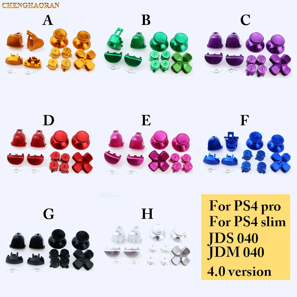 1set Metal Bullet Buttons thumbstick cap L1 R1 L2 R2 Dpad Aluminum Buttons for PS4 Slim Pro Controller Dualshock 4 JDM040 JDS040