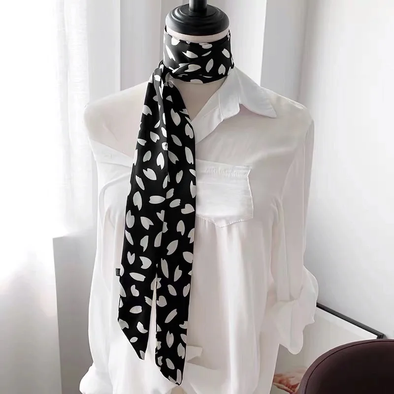 CHIC Lengthen 200cm Small Narrow Long Scarf For Women Thin Print Tie Belt Scarfs Women Satin Silk Neckerchief Waistband Ribbon