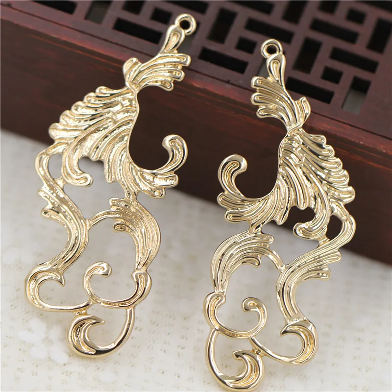 6pair Brass Casted Large Ornament Flower Stamping Charms Pendant Quality Gold Silver Color DIY Wedding Jewelry Accessories
