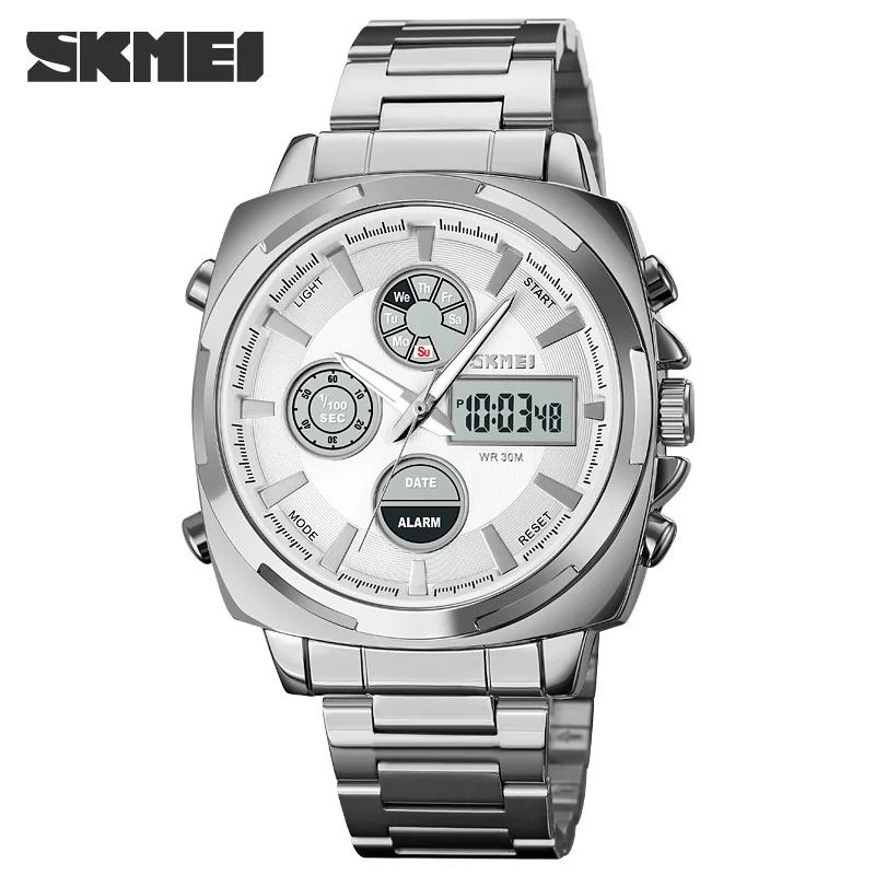 SKMEI Original Men\'s Watches Full Steel Led Electronic Watches Luxury 2Time Chrono Digital Clock Sports Wristwatch Waterproof