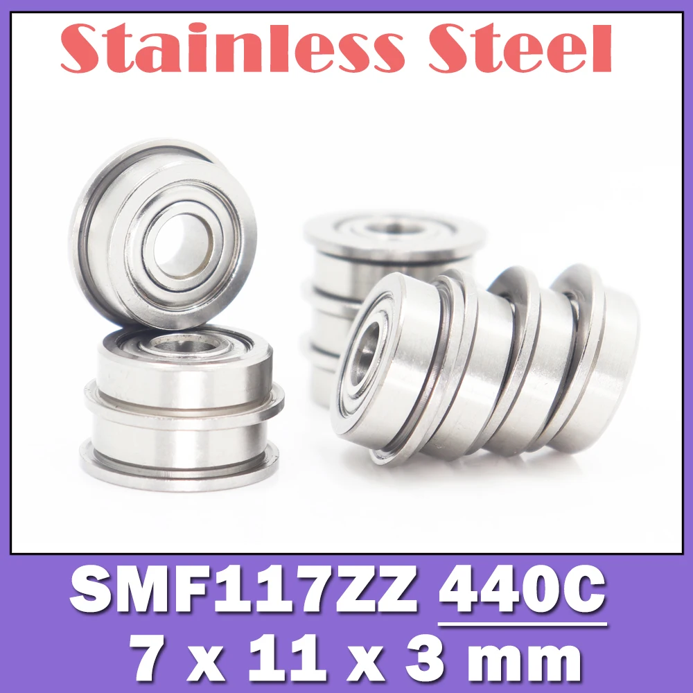 SMF117ZZ Flange Bearing 7*11*3 mm ( 10 PCS ) Double Shielded Stainless Steel Flanged SMF117 Z ZZ Ball Bearings SMF117Z MF117