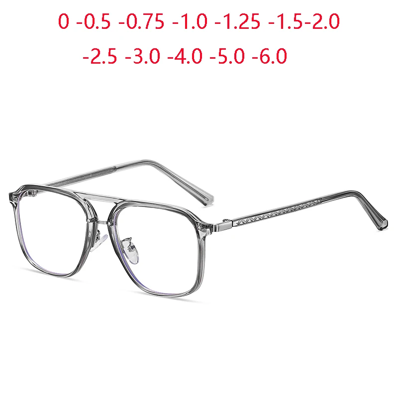 

Anti Blue Rays Double Beam Square Finished Myopia Glasses Retro Transpareny Gray Prescription Spectacles 0 -0.5 -0.75 To -6.0