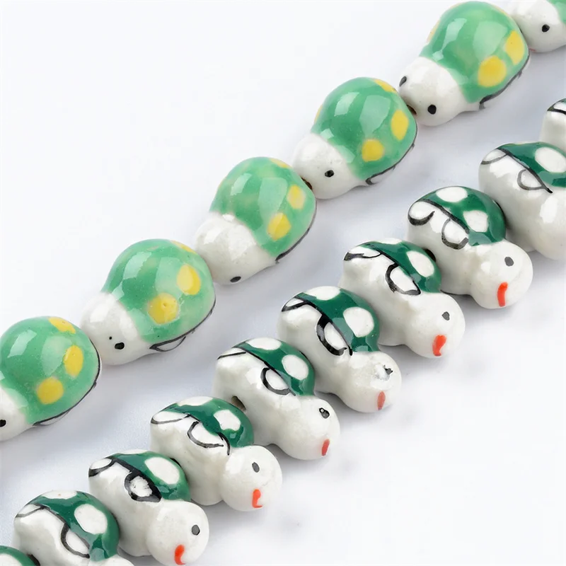 5PCS Hand Painted Cute Little Turtle Ceramic Beads DIY Loose Spacer Tortoise Ceramics Bead Green Color