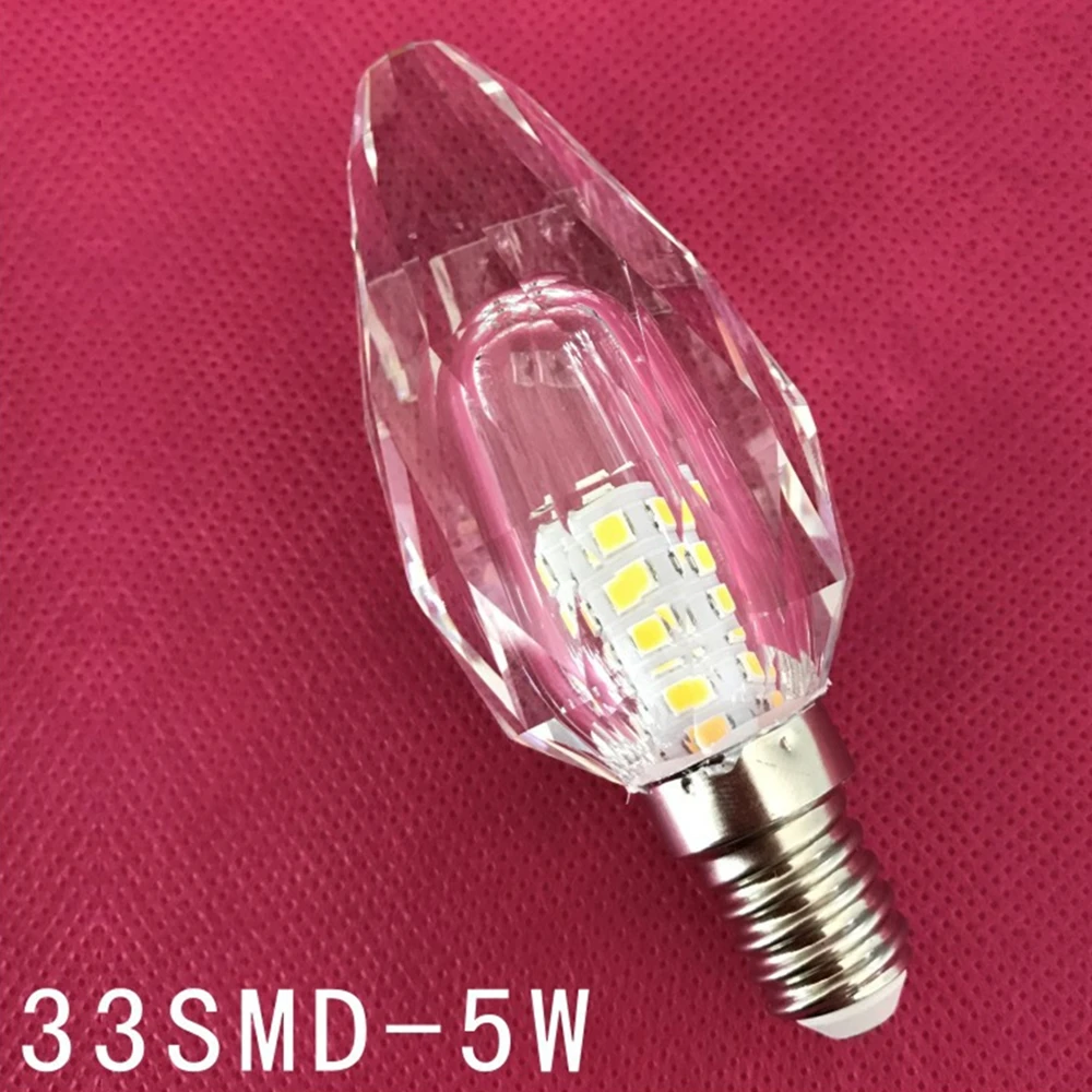 Bombilla LED de vela de cristal, luz de 5 w, 7W, C35, cristal blanco cálido, 220V, Base E14, Blanco cálido, 3000K, para decoración de sala de estar