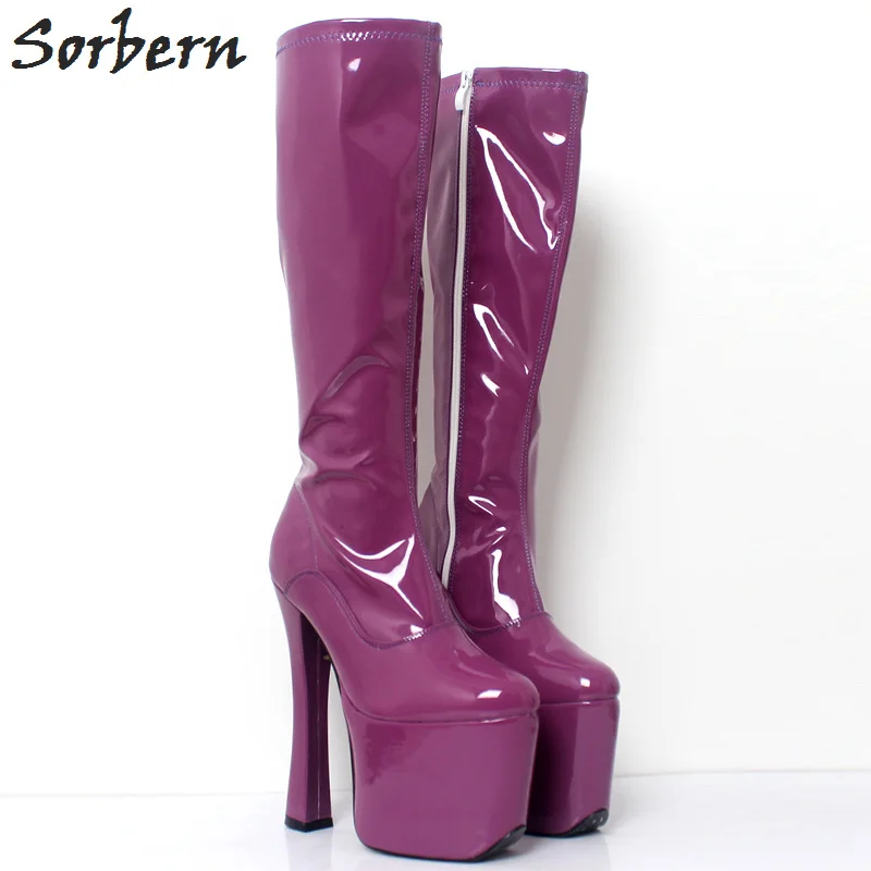 Sorbern Knee High Boots Block Heels 20Cm Comfortable Platform Woman Shoes Pole Dancing Boots Unisex Sissyboy Big Size Boots