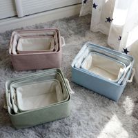 3PCS New Large Folding Linen Fabric Storage Basket Kids Toys Storage Box Clothes Storage Bag Organizer Holder with Handle