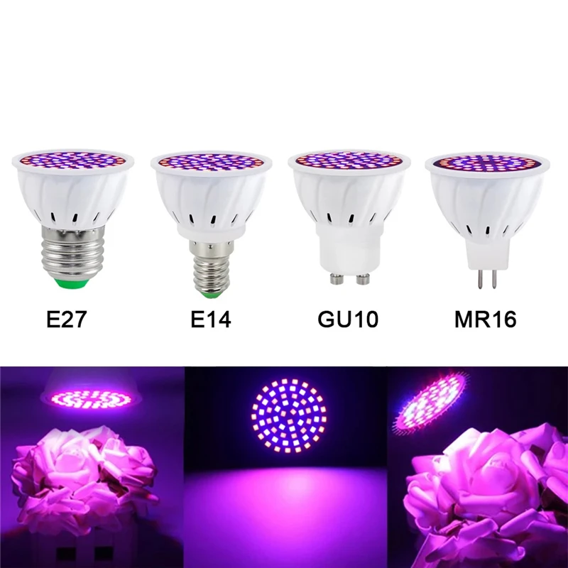 

Phyto Led GU10 Hydroponic Growth Light E27 Led Grow Bulb MR16 Full Spectrum 60 80LEDs Lamp Plant 220V Flower Seedling Fitolamp