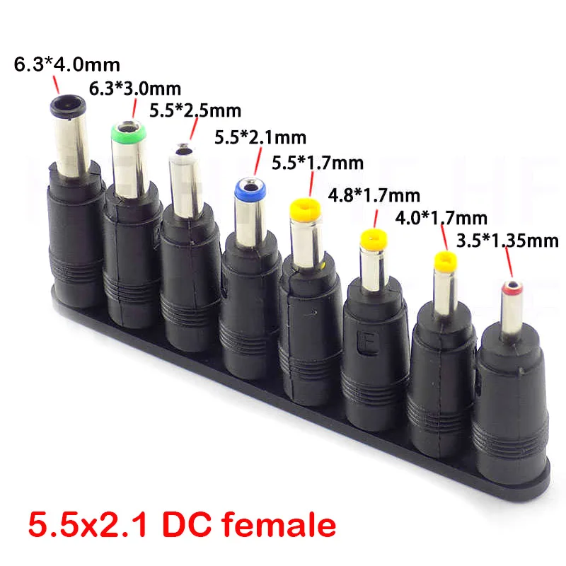 8 in 1 DC power jack female plug adapter Connectors 5.5X 2.1 MM to 6.3 6.0 5.5 4.8 4.0 3.5 2.5 2.1 1.7 1.35 Male Tips adaptor