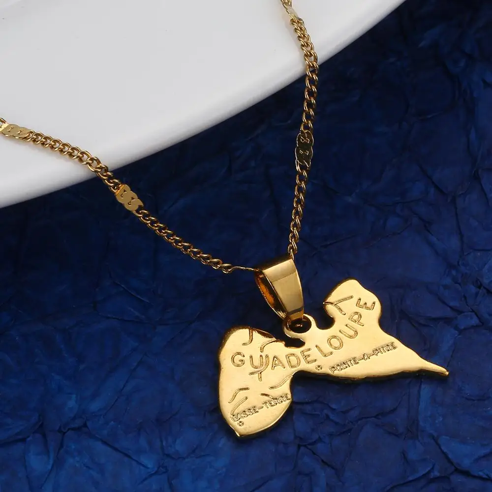 Gold Color Guadeloupe Map Pendant Necklace France Island Guadeloupe Map Charm Women Jewelry