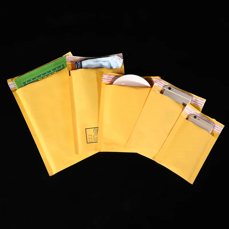 Bolsas de envío de papel Kraft amarillo, sobres acolchados de burbujas autoadhesivas, embalaje de correo impermeable, 100 unidades por lote