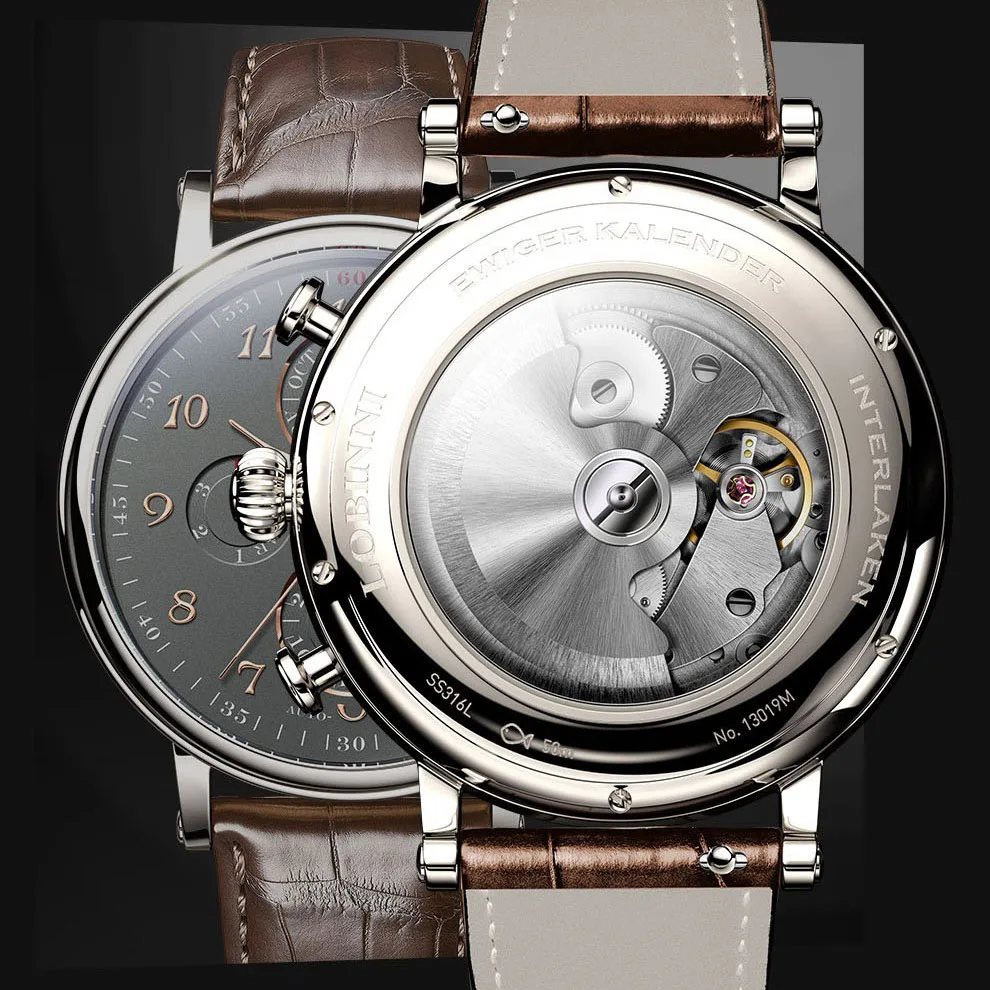 LOBINNI Mesh Steel Band Mens Automatic Mechanical Watch Sapphire Glass Waterproof Watches  Date Week Multi Function Wristwatch