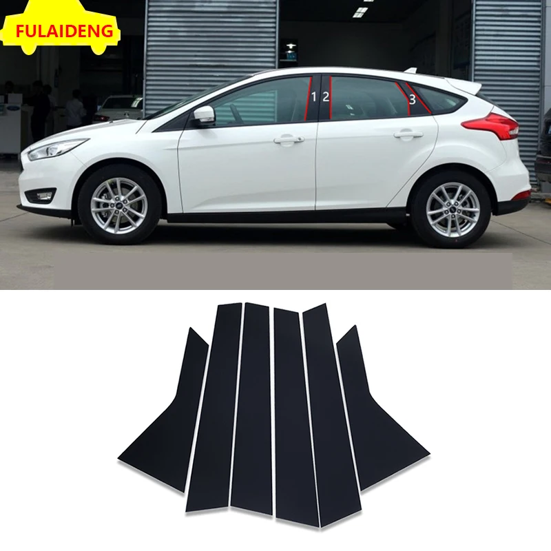 6pcs For Ford Focus MK3 Hatchback 2012-2018 Black Door B,C Pillar Mirror Plate Molding Car Styling Accessories