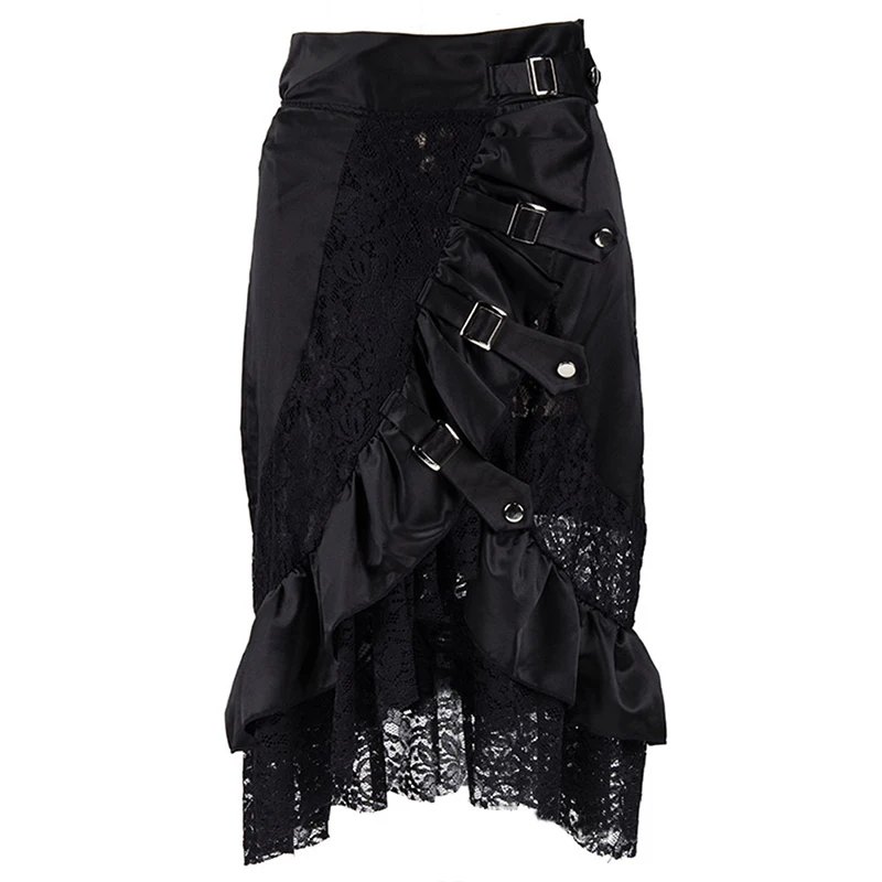 Multicolor Lady Gothic Steampunk Pinstripe Skirt Rock Gypsy Vintage Costume Front Lace-Up Layer Clubwear Outfit