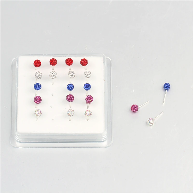 20pcs Rhinestones Crystal Ball Nose Studs Set Fireball Nose Pin Ball End Pave Bead Nose Ring Studs