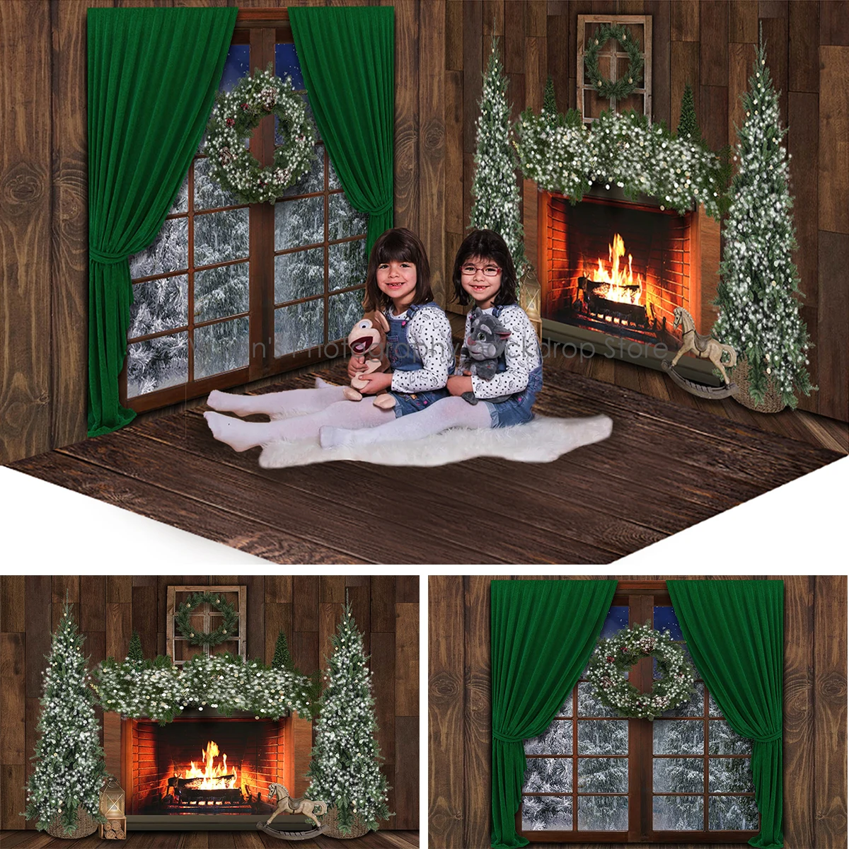 Christmas House Backdrop Kids Baby Photography Portrait Winter Festival Background Photocall Wood Floor Children Photostudio