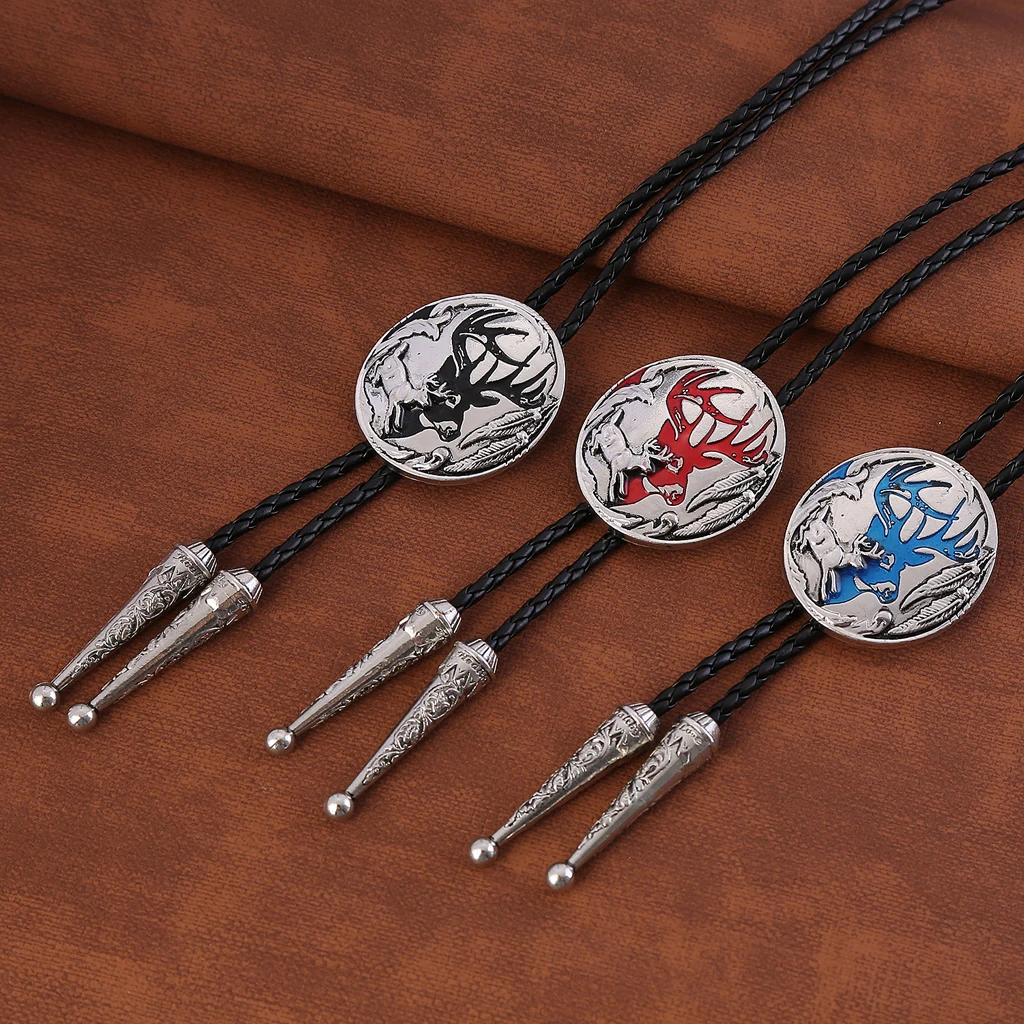 

European and American new style bolo tie, animal elf elk, fashionable men's leather cord necklace