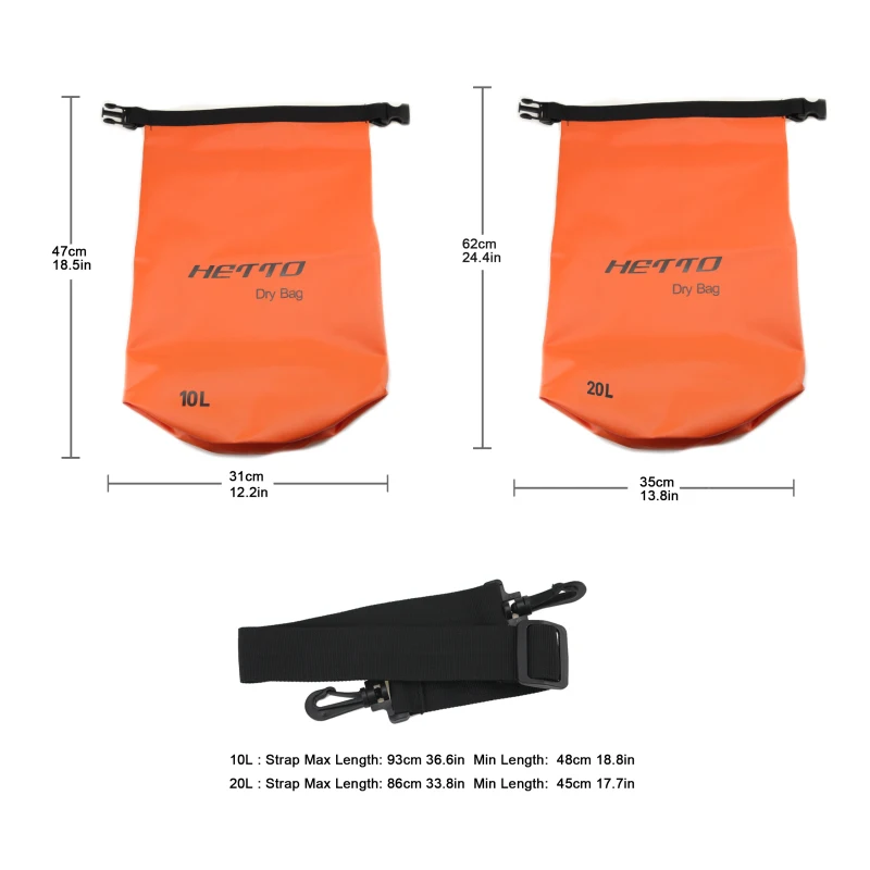 Mochila hermética de pesca, bolsa sellada de PVC 500D, 10L, 20L, naranja, azul, amarillo, impermeable, para buceo, Rafting, estanque