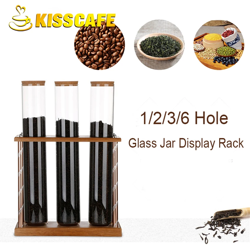 Creative Wooden Coffee Beans Flower Tea Display Rack Stand Cereals canister Glass Test Tube sealed Storage Decorative Ornaments