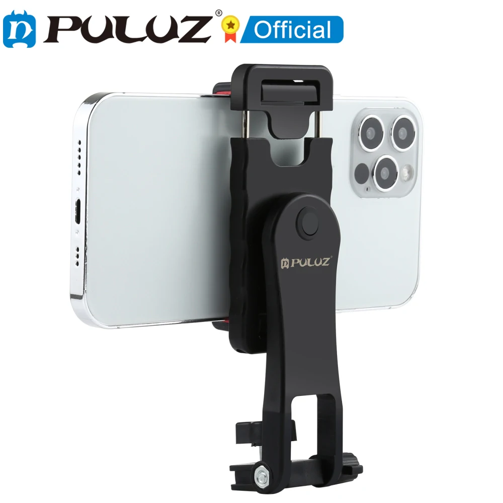 PULUZ 360 องศาหมุนแนวนอนแนวตั้งยิงโทรศัพท์ ABS Clamp Holder Bracket สําหรับ iPhone/ Galaxy/ Huawei/ Xiaomi และฯลฯ