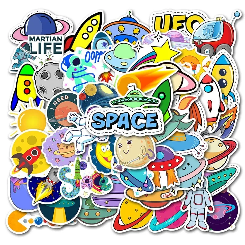 50 Sheets Space Universe Theme Series Graffiti Sticker Toys Trunk Notebook Water Cup Skateboard Cute Waterproof Stickers Toy