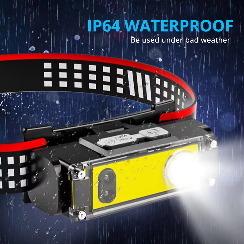 Powerful LED Headlamp with Motion Sensor Fishing Lantern USB Rechargeable 18650 Flashlight XPE+COB Waterproof Torch Headlight