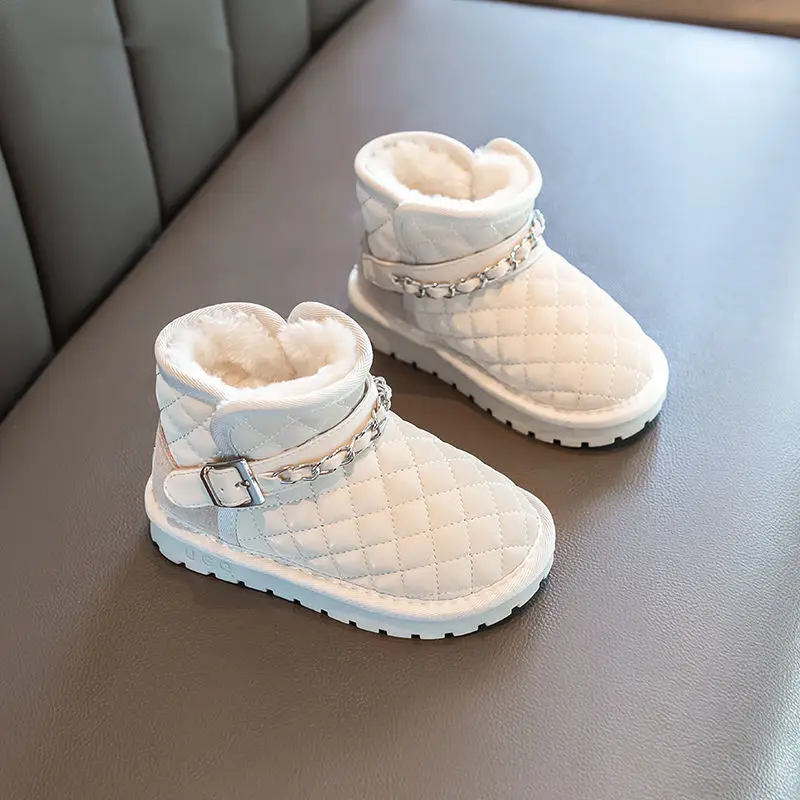 2022 Winter Cute Bread Boots Girls Snow Boots Plus Velvet Warmth Thick Soft-soled Cotton Shoes Non-slip Checkered Baby Boots