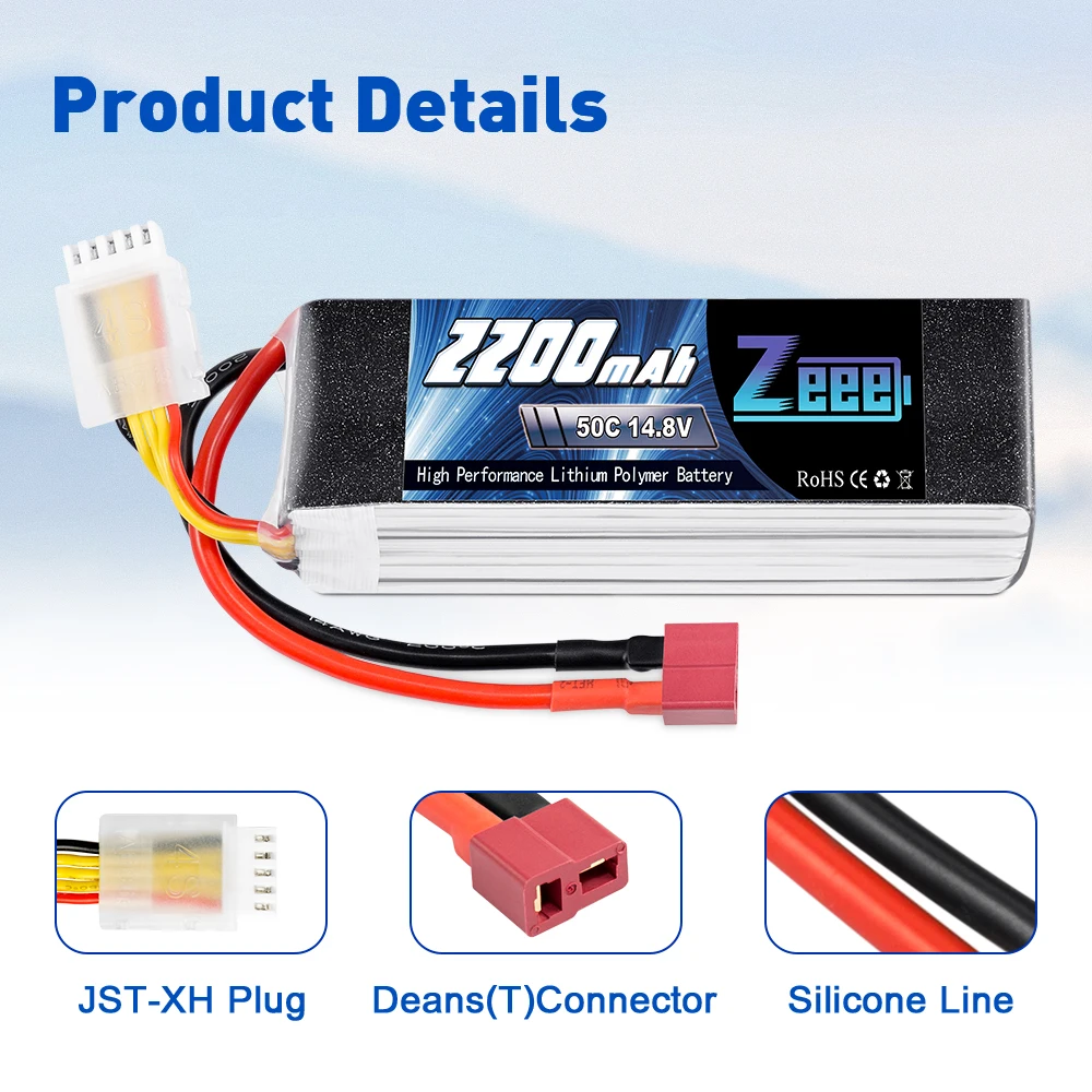 2Pcs Zeee 4S Lipo Battery 14.8V 50C 2200mAh with Deans Plug For RC Car Helicopter Drone Boat Airplane Racing Hobby Trucks Parts