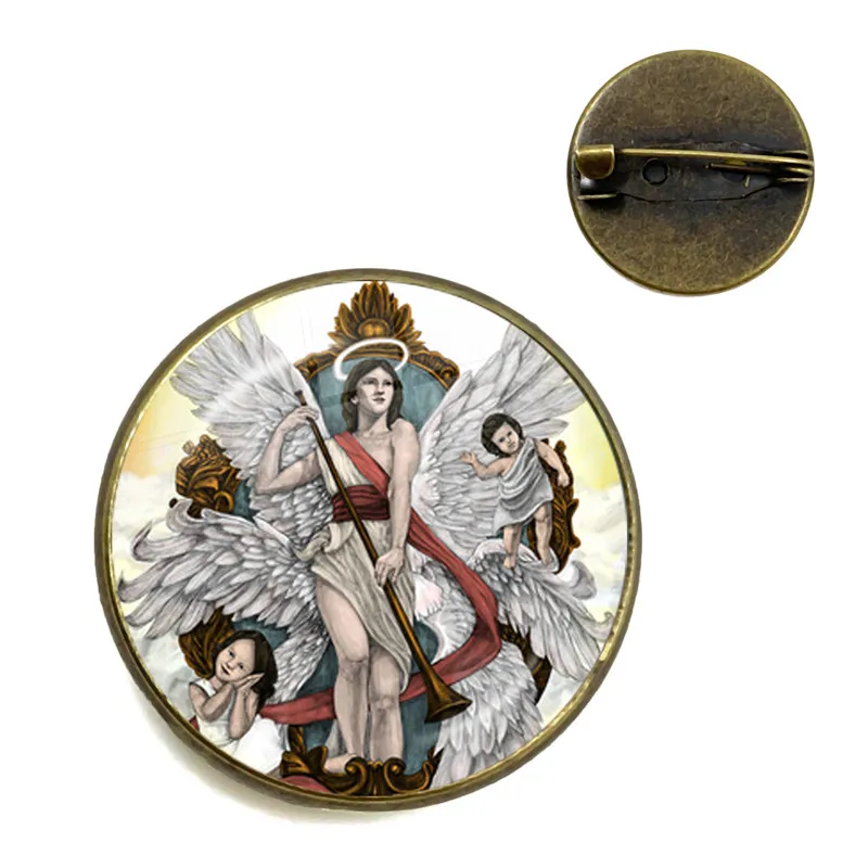 Szkło Cabochon broszka archanioł St.Michael chroń mnie Saint Shield ochrona urok rosyjski Orhodox kołnierz szpilki na święty prezent