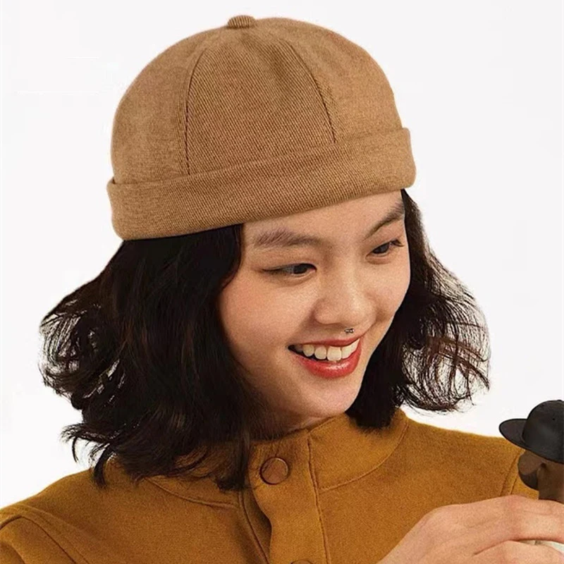 Vintage Dome Hat Melon Unisex Brimless Beanie Cap Solid Color Trend Yuppies Docker Hat Adjustable Winter Hat Bonnet Beanies