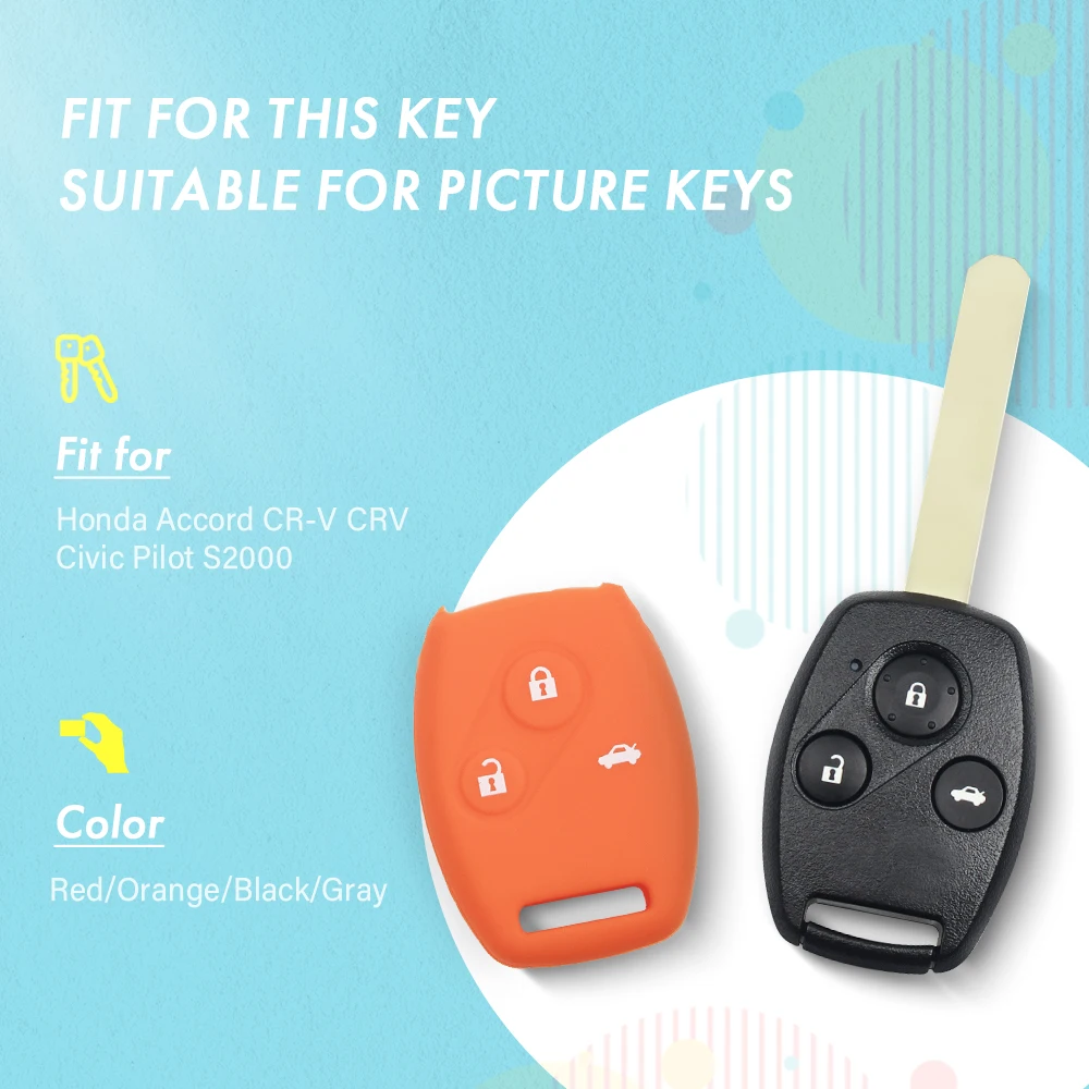 KEYYOU 3 Buttons Silicone Car Key Cover Case For Honda Accord CR-V CRV Civic Pilot Fit Freed StepWGN Fob Key Jacket Car-stying