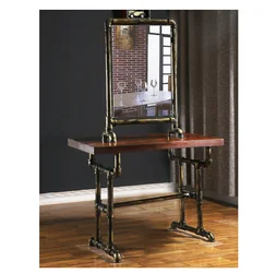 Retro-style iron barber shop mirror table industrial hair salon solid wood double-sided haircut mirror table creative hairdressi