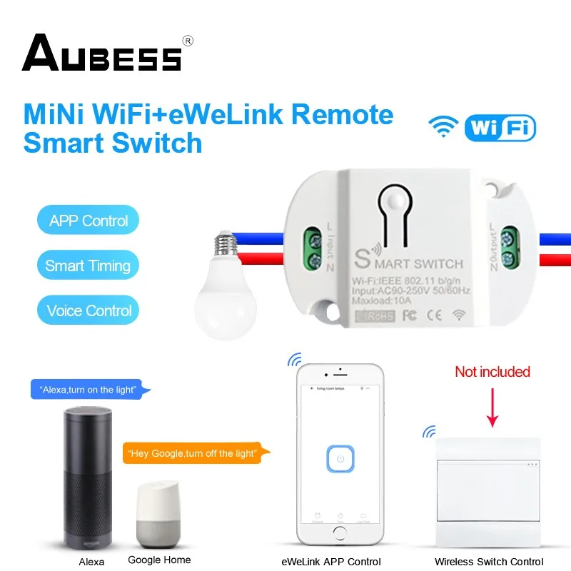 Interruttore a parete Wireless AUBESS e Mini WiFi 2.4G modulo interruttore intelligente per telecomando controllo vocale funziona con Alexa Google Home