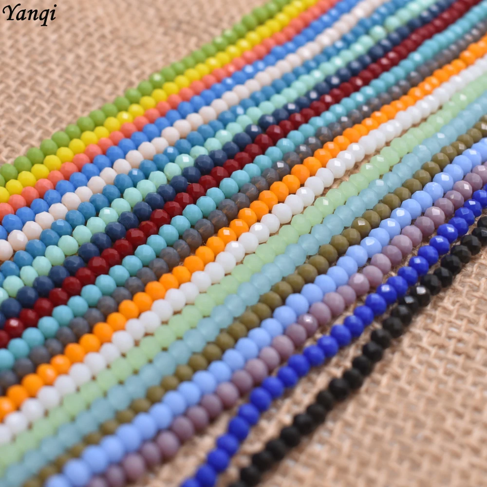 Yanqi 2 3 4mm Rondell Austria Faceted Crystal Beads Round Glass Beads Loose Spacer Beads for Jewelry Making DIY