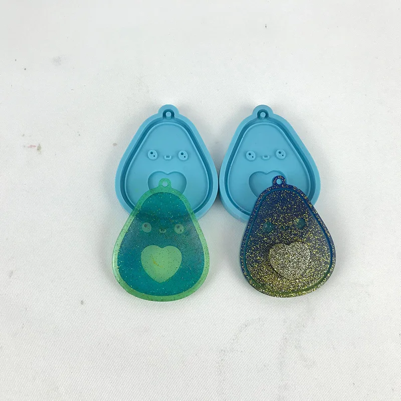 Molde de silicona para llavero de aguacate, 2 piezas, fruta creativa, colgante para teléfono, joyería decorativa, espejo colgante para Resina